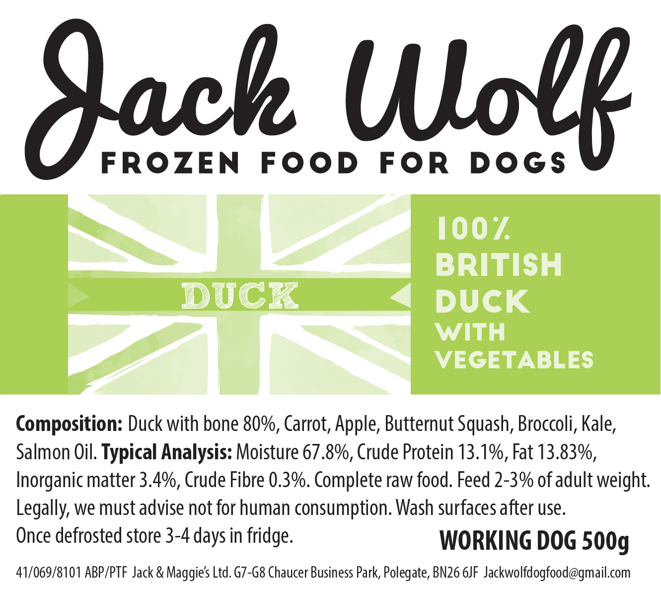 Jack Wolf Frozen Dog Food Duck Recipe